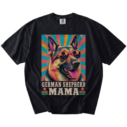 Retro German Shepherd Mama design on a Black Comfort Colors T-shirt
