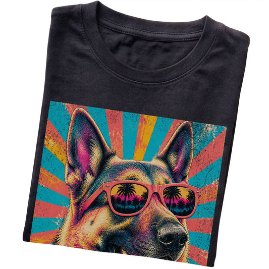 Folded Black softstyle T-shirt with a Retro German Shepherd Mama design