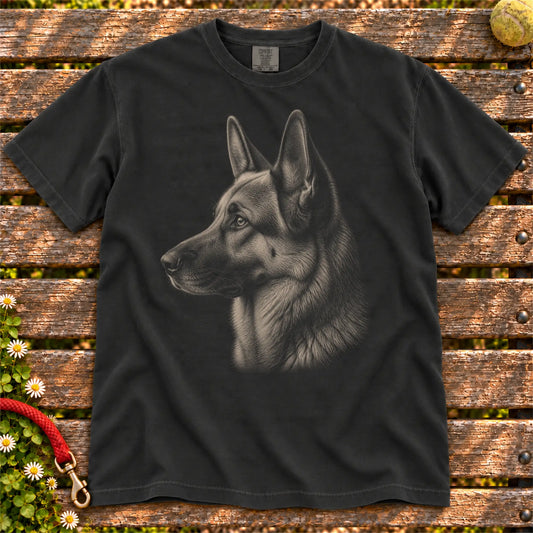 German Shepherd Photo design on a Black Comfort Colors T-shirt, shown flat