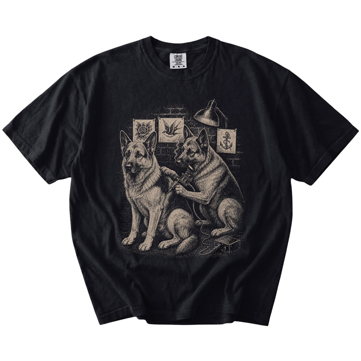 Black German Shepherd Tattoo t-shirt laid flat