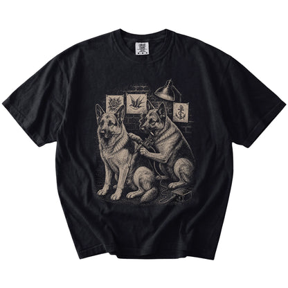 Black German Shepherd Tattoo t-shirt laid flat