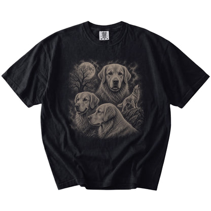 Vintage moon montage featuring Golden Retriever on a Black Comfort Colors® T-shirt