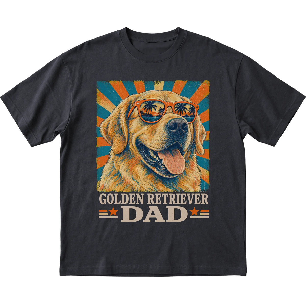 Retro Golden Retriever Dad design on a Black softstyle T-shirt