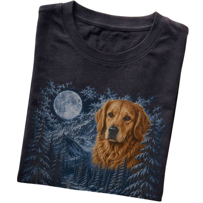 Golden Retriever Forest Moon T-Shirt in Black