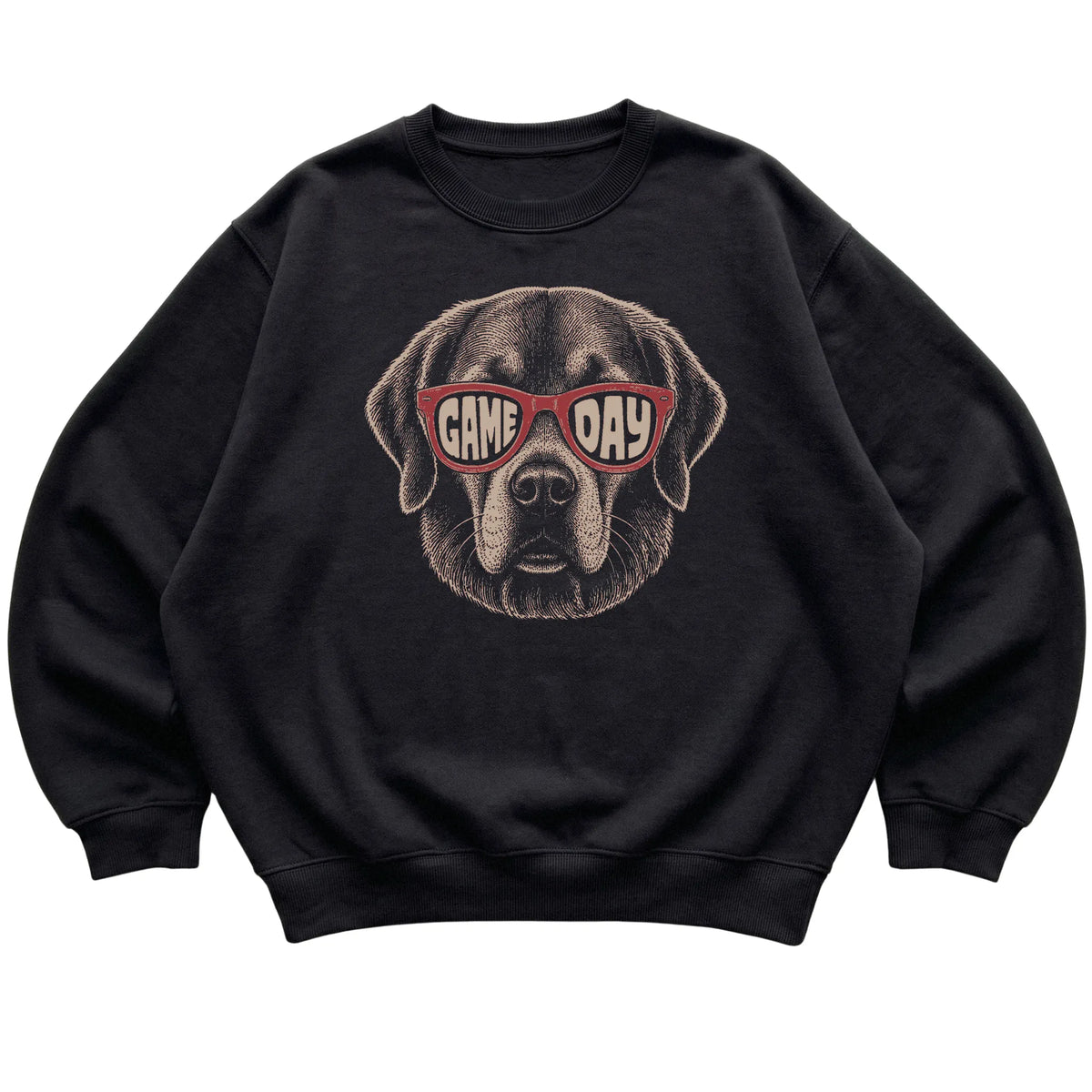 Black Golden Retriever Game Day Sunglasses sweatshirt, laid flat