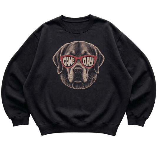 Black Golden Retriever Game Day Sunglasses sweatshirt, laid flat