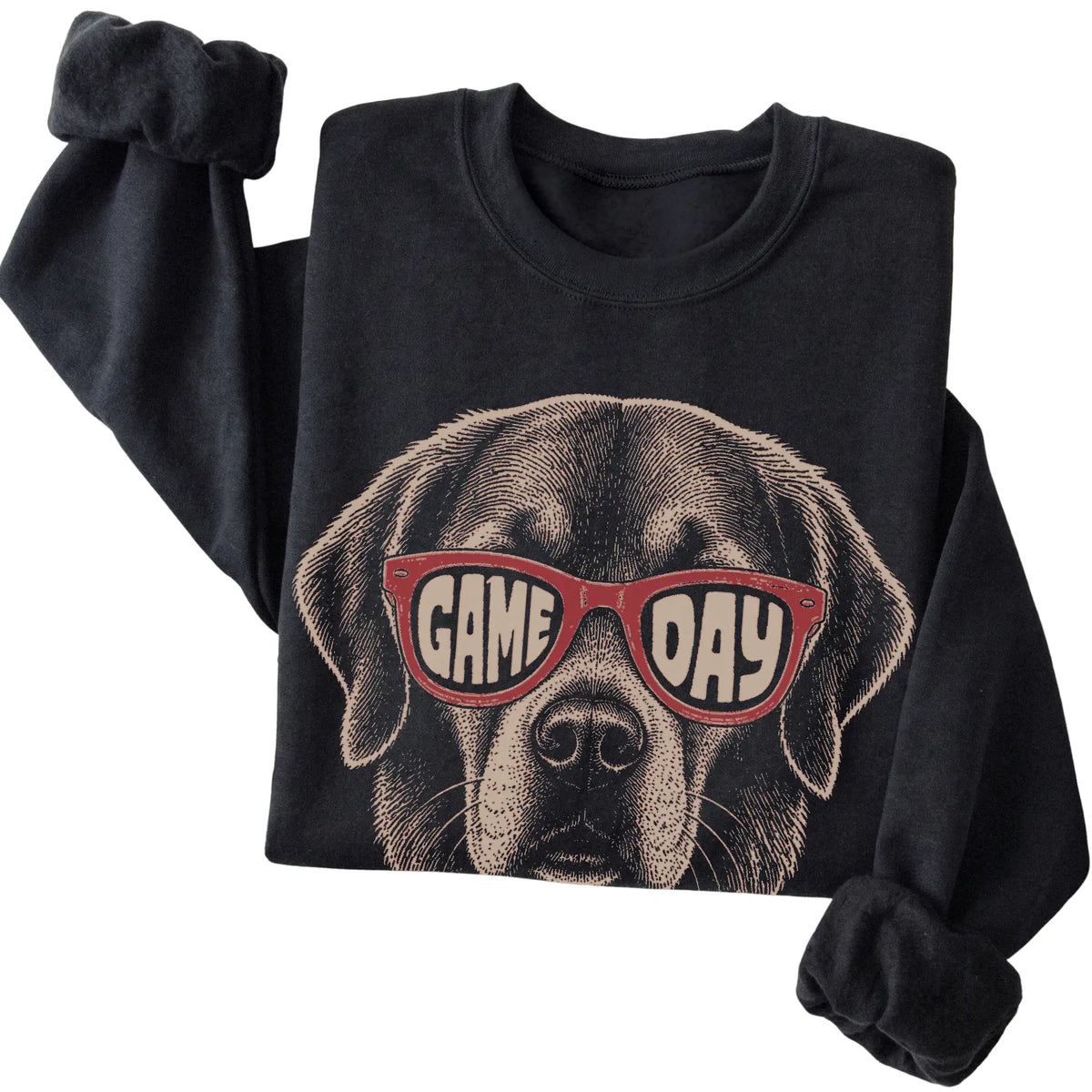 Black Golden Retriever Game Day Sunglasses sweatshirt, folded