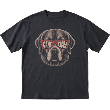 Black Golden Retriever Game Day Sunglasses T-shirt, laid flat