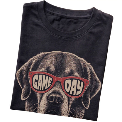 Black Golden Retriever Game Day Sunglasses T-shirt, folded