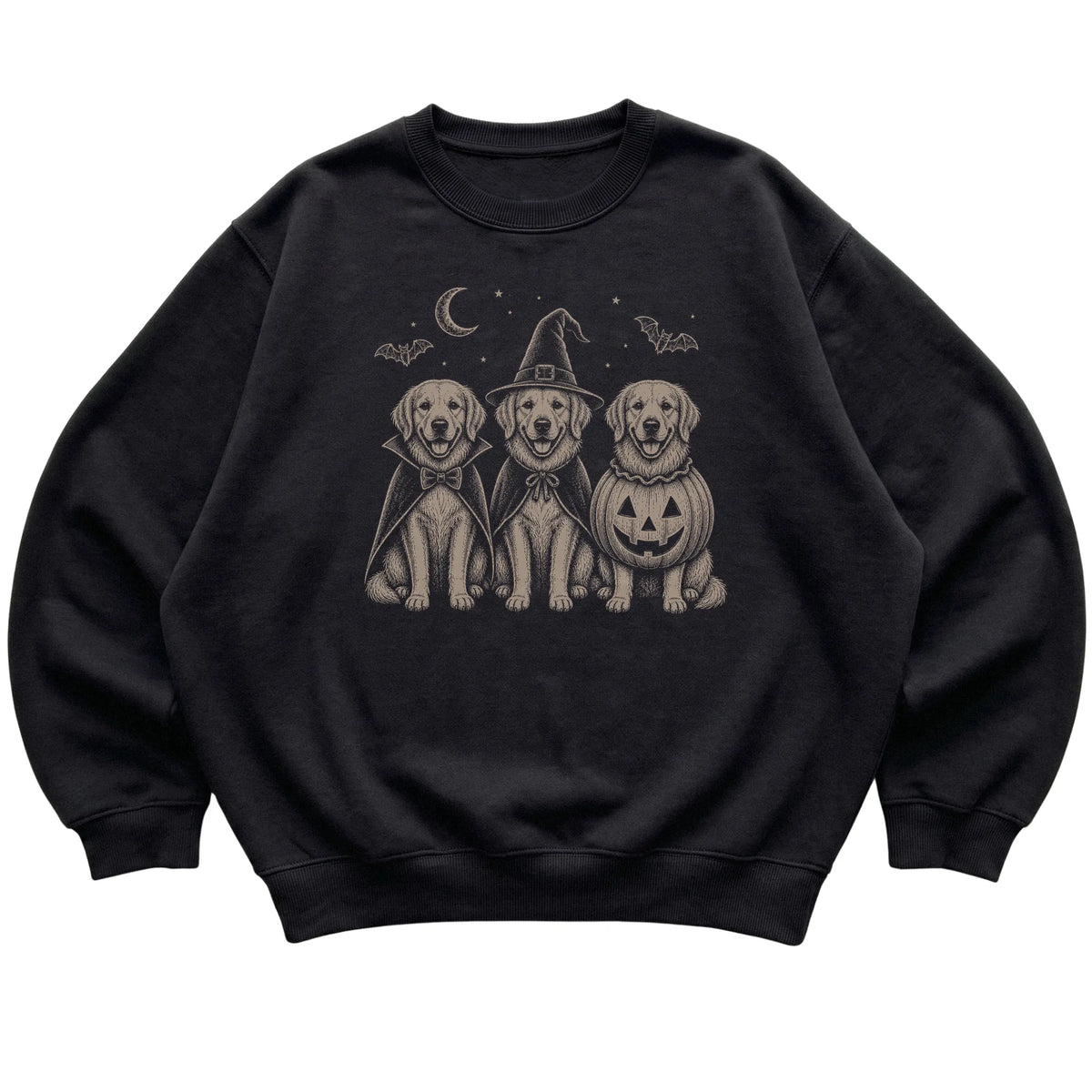 Black Golden Retriever Halloween Costume sweatshirt, flat view