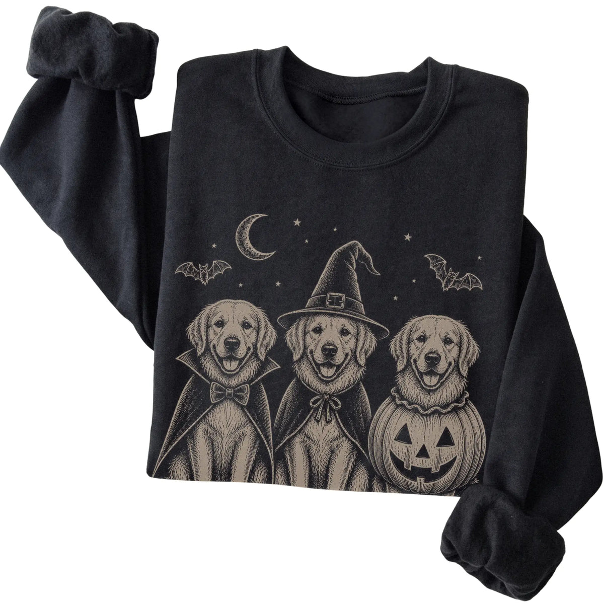 Black Golden Retriever Halloween Costume sweatshirt, folded view