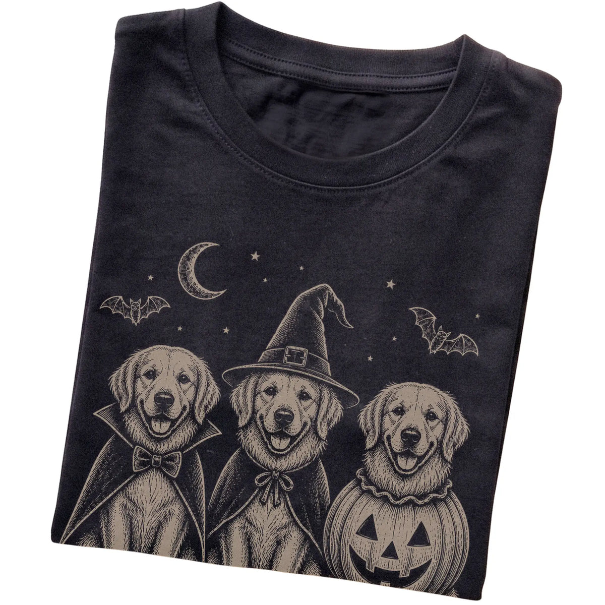 Black Golden Retriever Halloween Costume T-shirt, folded view
