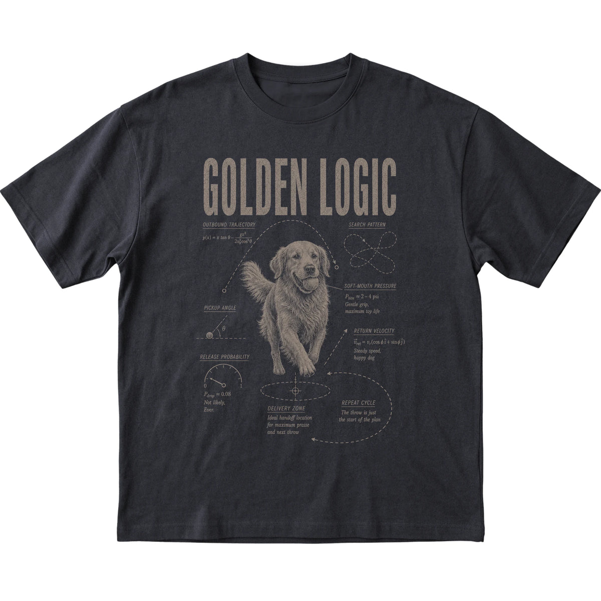 Black Golden Retriever Logic T-Shirt laid flat