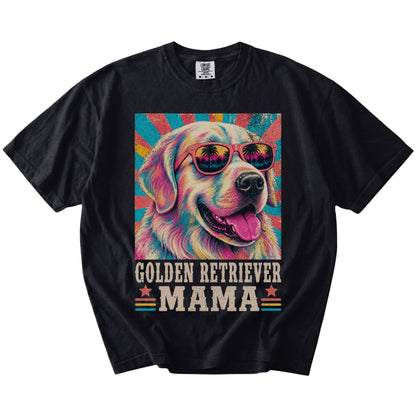 Retro Golden Retriever Mama design on a Black Comfort Colors T-shirt
