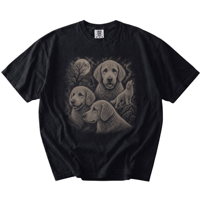 Vintage moon montage featuring Goldendoodle on a Black Comfort Colors® T-shirt
