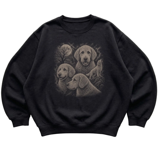 Goldendoodle 90s Moon Sweatshirt in Black — flat lay
