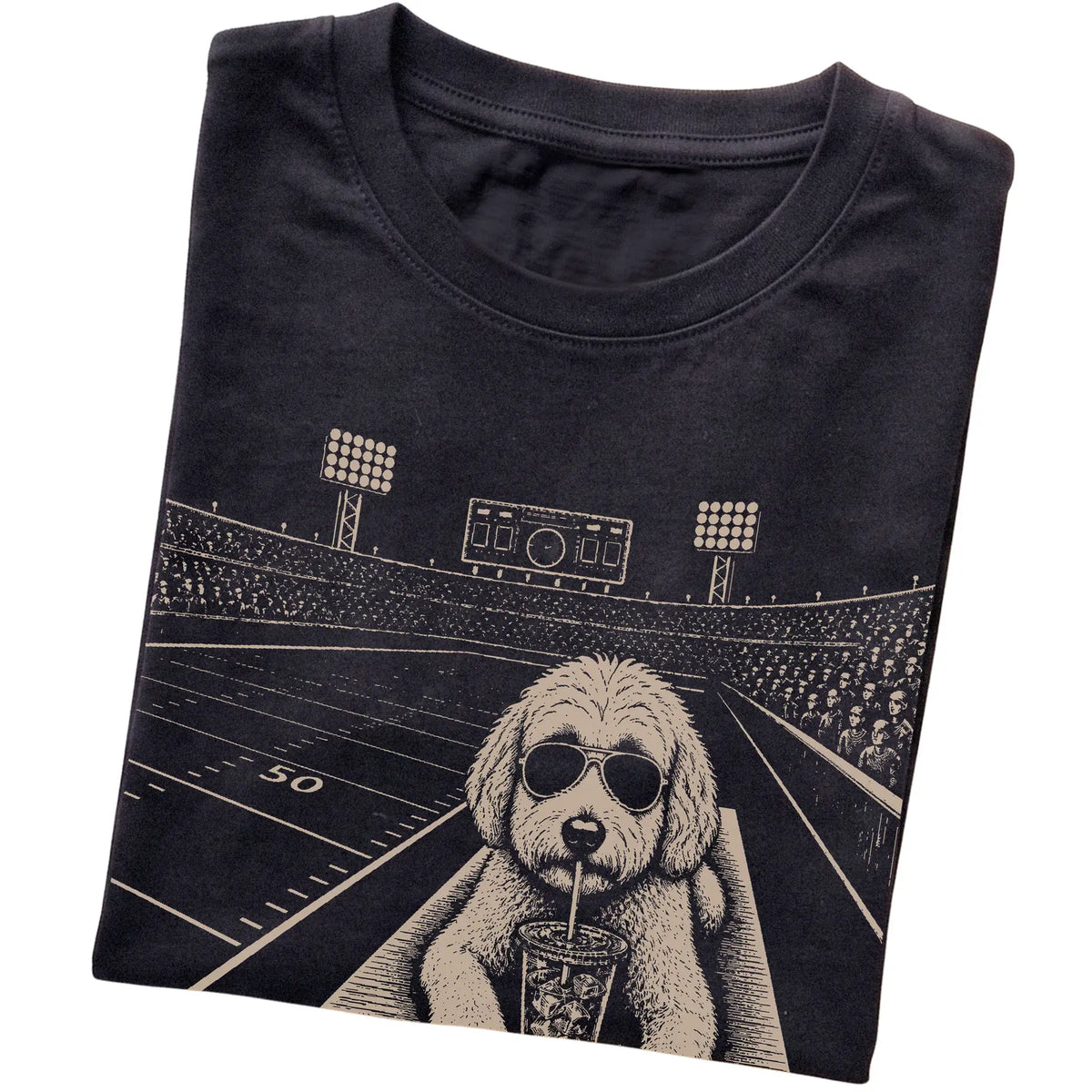 Black Goldendoodle Football Tailgate T-shirt, folded