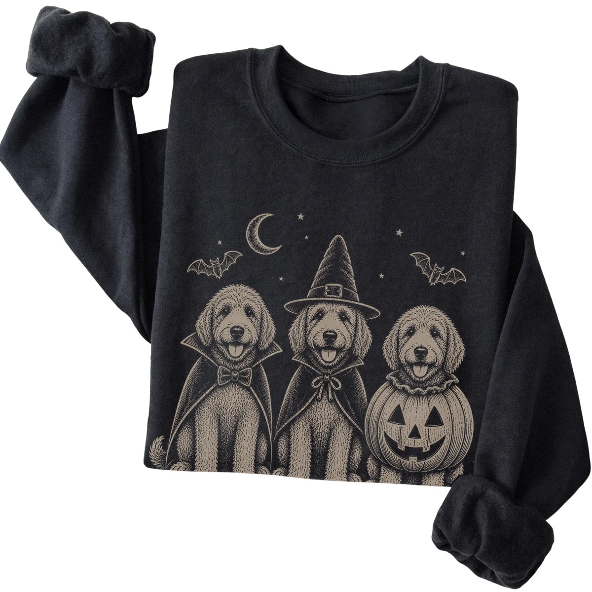 Black Goldendoodle Halloween Costume sweatshirt, folded view