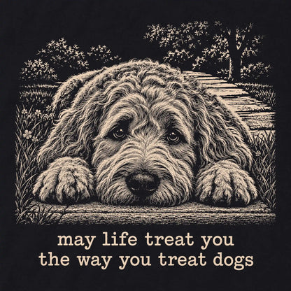 Goldendoodle Karma crewneck sweatshirt in Black — Design Detail