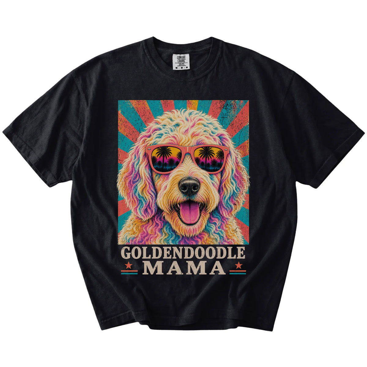 Retro Goldendoodle Mama design on a Black Comfort Colors T-shirt