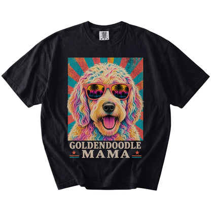 Retro Goldendoodle Mama design on a Black Comfort Colors T-shirt