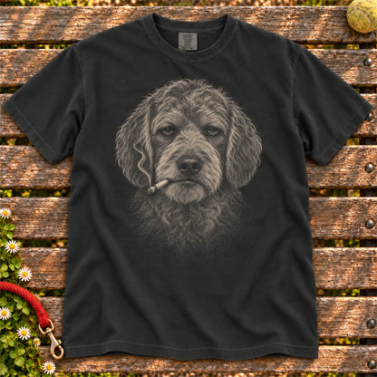 Goldendoodle smoking design on a Black t-shirt