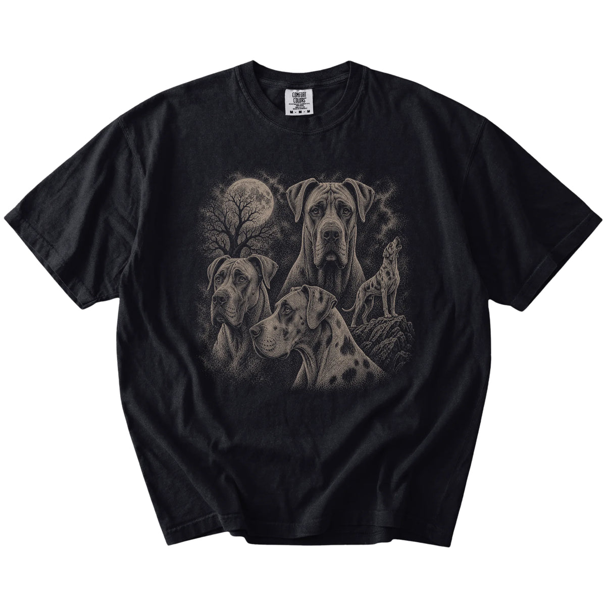 Vintage moon montage featuring Great Dane on a Black Comfort Colors® T-shirt