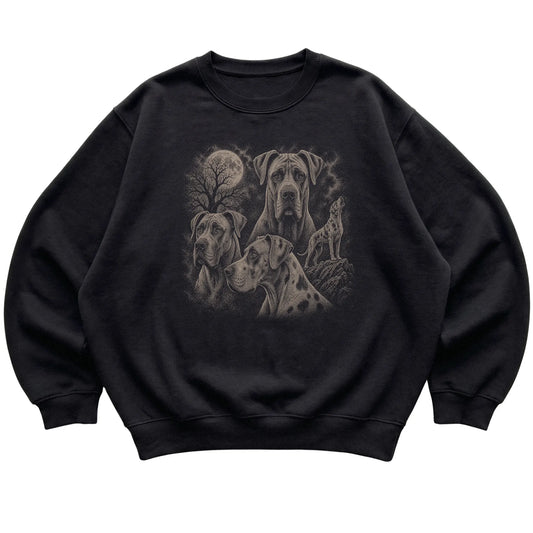 Great Dane 90s Moon Sweatshirt in Black — flat lay