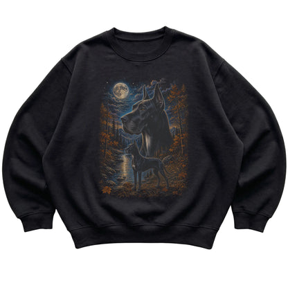 black sweatshirt with Great Dane Autumn Moon artwork.