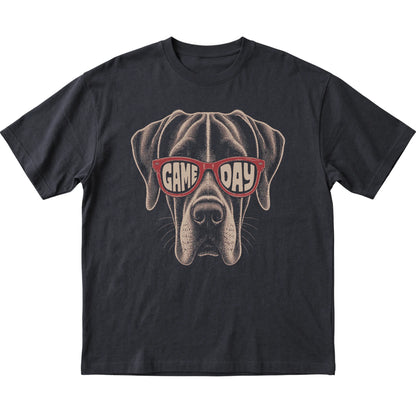 Black Great Dane Game Day Sunglasses T-shirt, laid flat