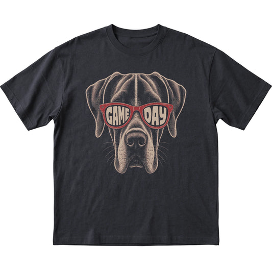 Black Great Dane Game Day Sunglasses T-shirt, laid flat