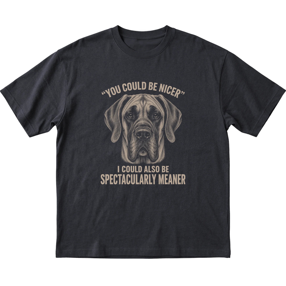 Great Dane Guard Dog T-Shirt in Black — flat lay
