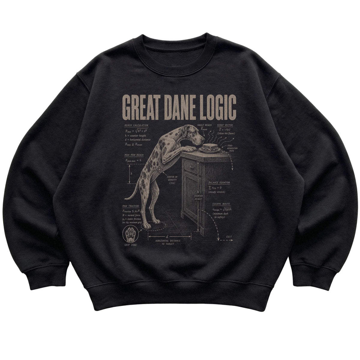 Black Great Dane Logic T-Shirt laid flat