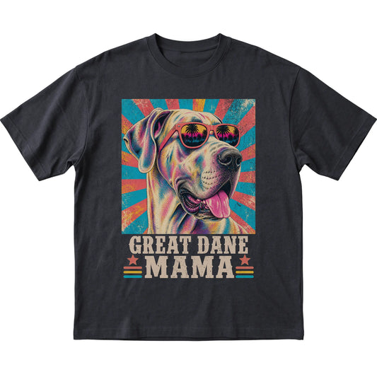 Retro Great Dane Mama design on a Black softstyle T-shirt