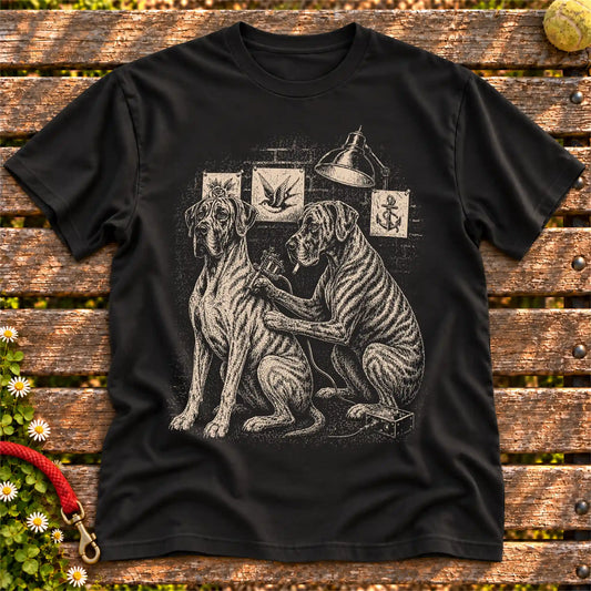 Great Dane Tattoo on a Black T-shirt, shown flat