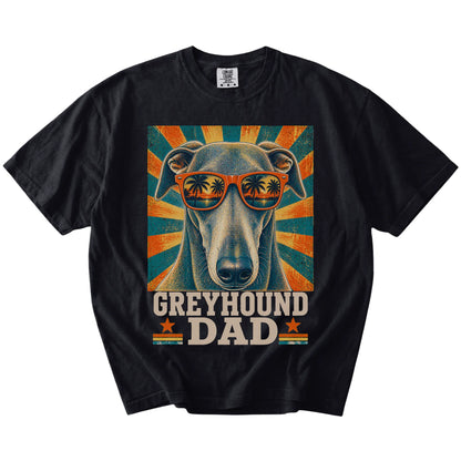 Retro Greyhound Dad design on a Black Comfort Colors T-shirt