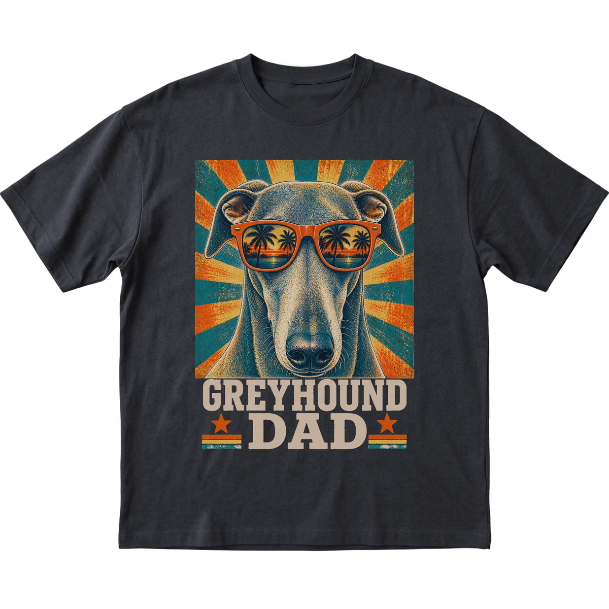 Retro Greyhound Dad design on a Black softstyle T-shirt