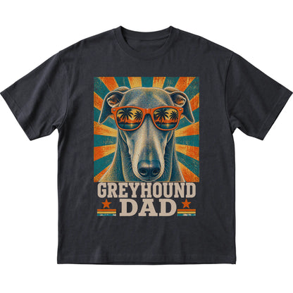 Retro Greyhound Dad design on a Black softstyle T-shirt