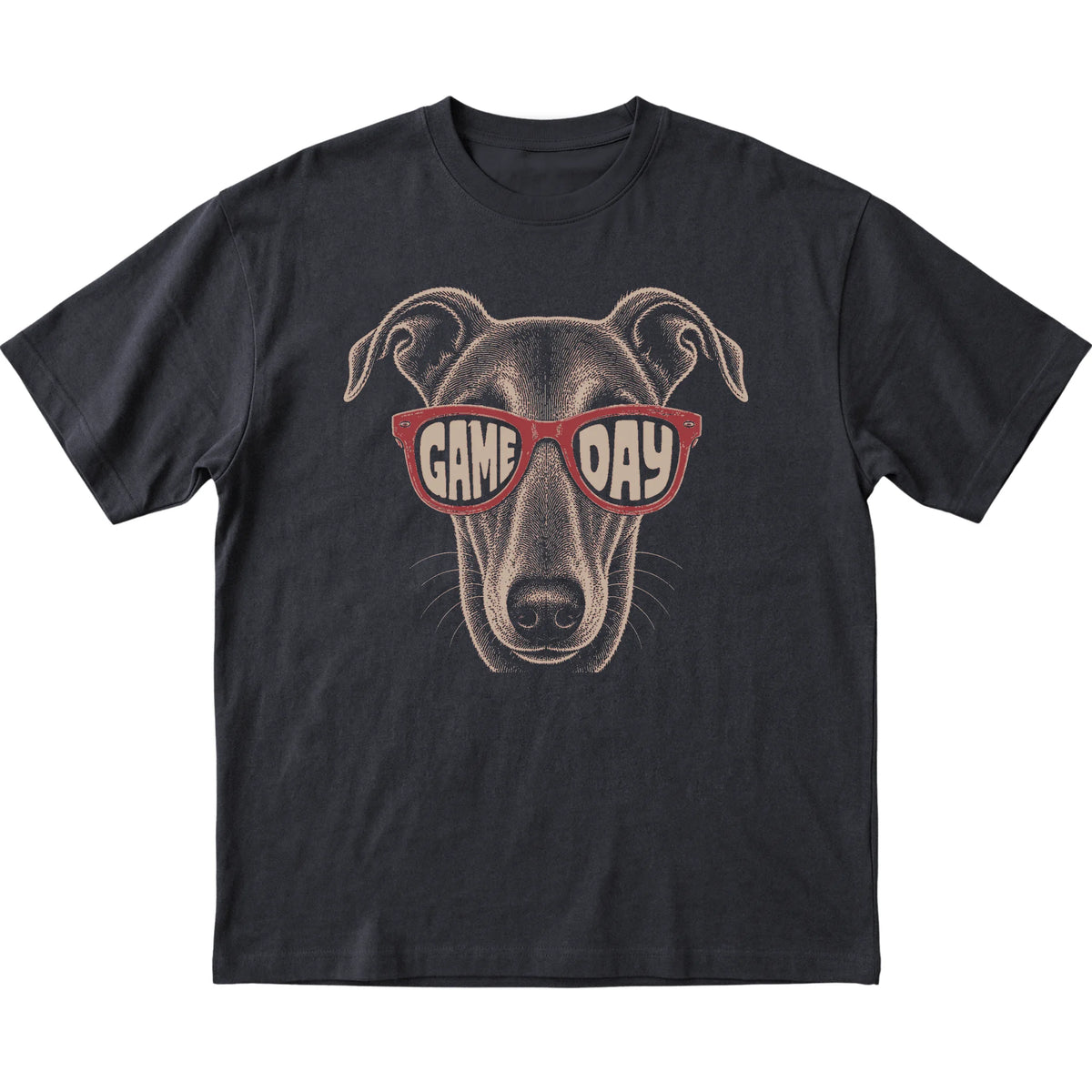 Black Greyhound Game Day Sunglasses T-shirt, laid flat