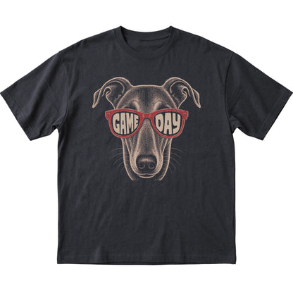 Black Greyhound Game Day Sunglasses T-shirt, laid flat