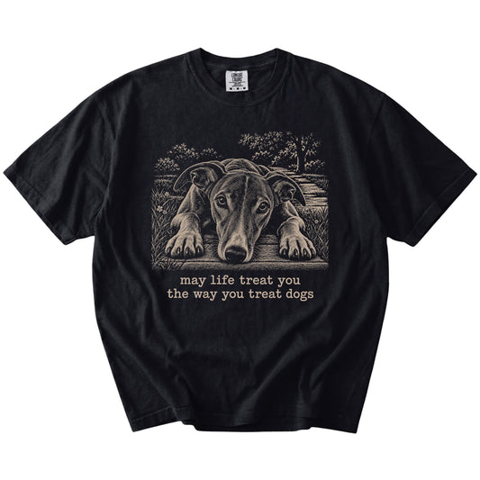 Greyhound Karma Comfort Colors T-shirt in Black — Flat Lay