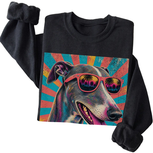 Folded Black crewneck sweatshirt with a Retro Greyhound Mama design