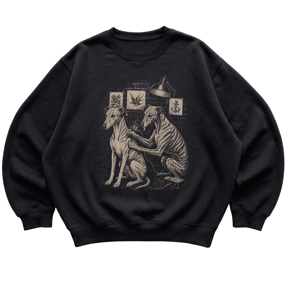 Black Greyhound Dog Tattoo Artist shirt laid flat
