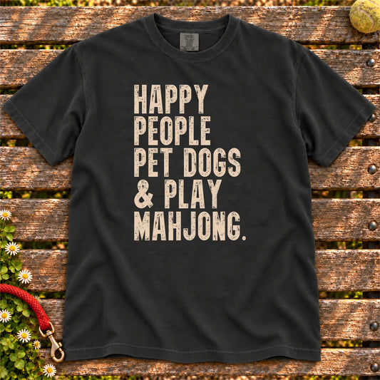 Happy People Pet Dogs & Play Mahjong design on a Black Comfort Colors T-shirt