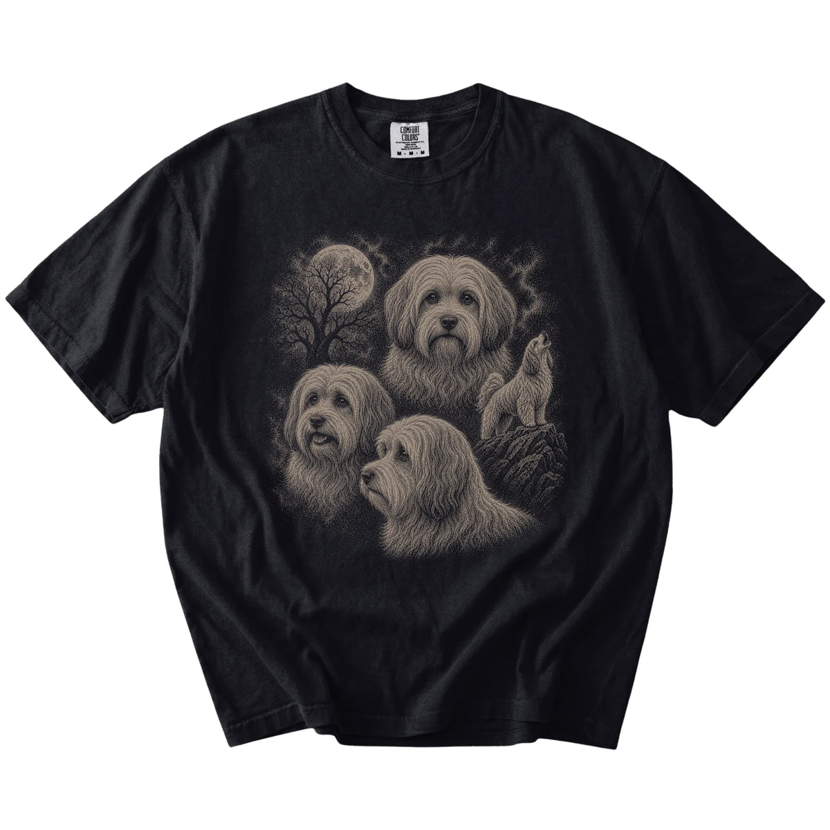 Vintage moon montage featuring Havanese on a Black Comfort Colors® T-shirt