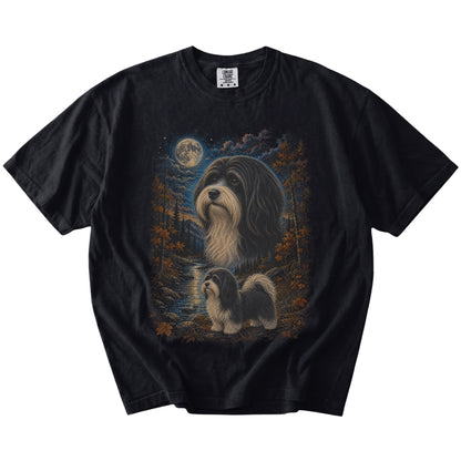 black T-shirt with Havanese Autumn Moon artwork.