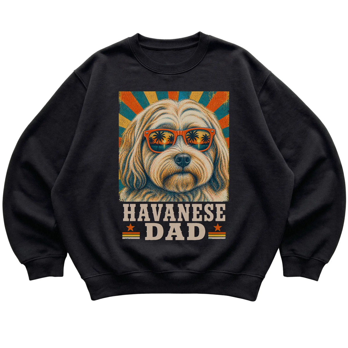 Retro Havanese Dad design on a Black crewneck sweatshirt