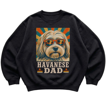 Retro Havanese Dad design on a Black crewneck sweatshirt