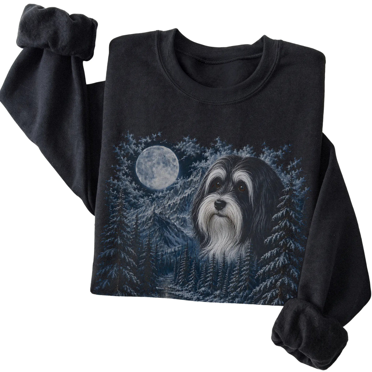Havanese Forest Moon Sweatshirt in Black