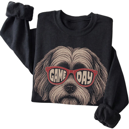 Black Havanese Game Day Sunglasses sweatshirt, folded